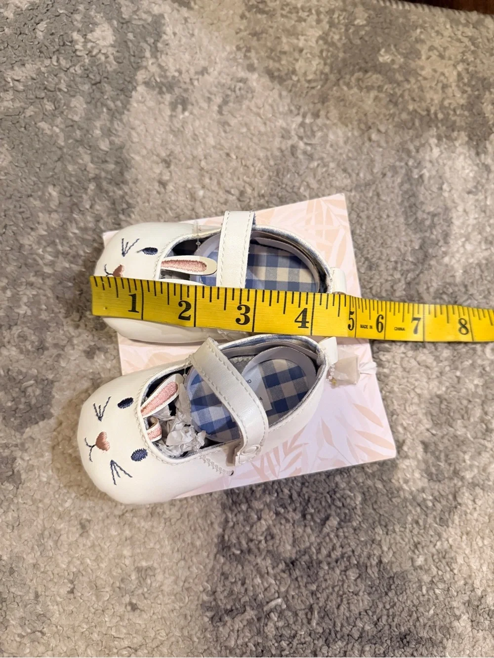 Tommy Bahama White Bunny Mary Jane Baby Shoes with Blue Gingham Lining